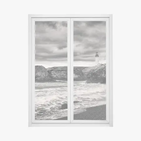 Pegatina para ventana impresión en blanco y negro del faro de Yaquina Bay – Pixers®