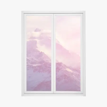Pegatina para ventana montaña rosa al amanecer en tonos pastel – Pixers®