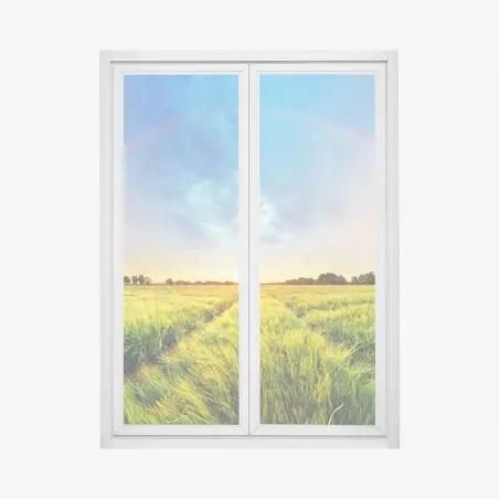 Pegatina para ventana arcoíris sobre campo de trigo al atardecer – Pixers®