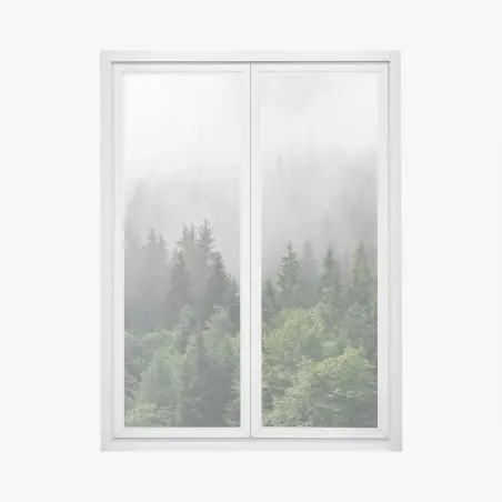 Pegatina para ventana bosque perenne entre la niebla – Pixers®