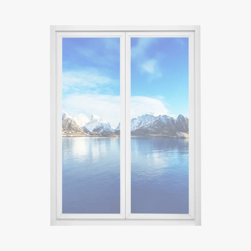 Pegatina para ventana paisaje invernal en Reine, Islas Lofoten