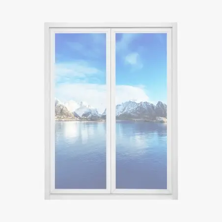 Pegatina para ventana paisaje invernal en Reine, Islas Lofoten – Pixers®