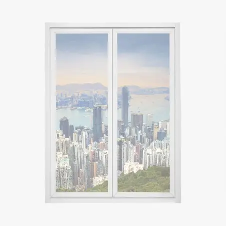 Pegatina para ventana panorámica de Hong Kong al atardecer – Pixers®