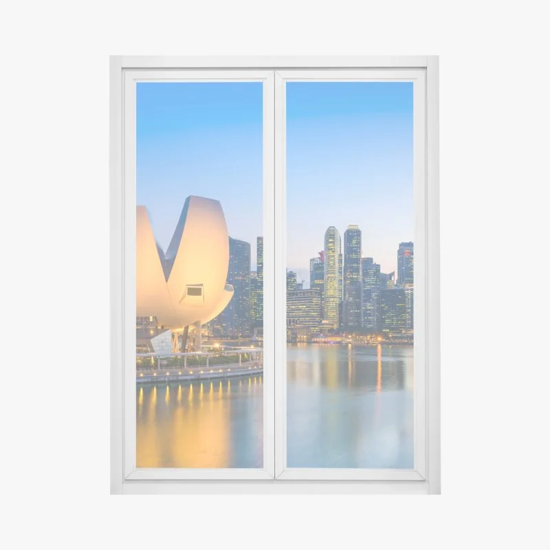 Pegatina para ventana crepúsculo sobre Marina Bay, Singapur