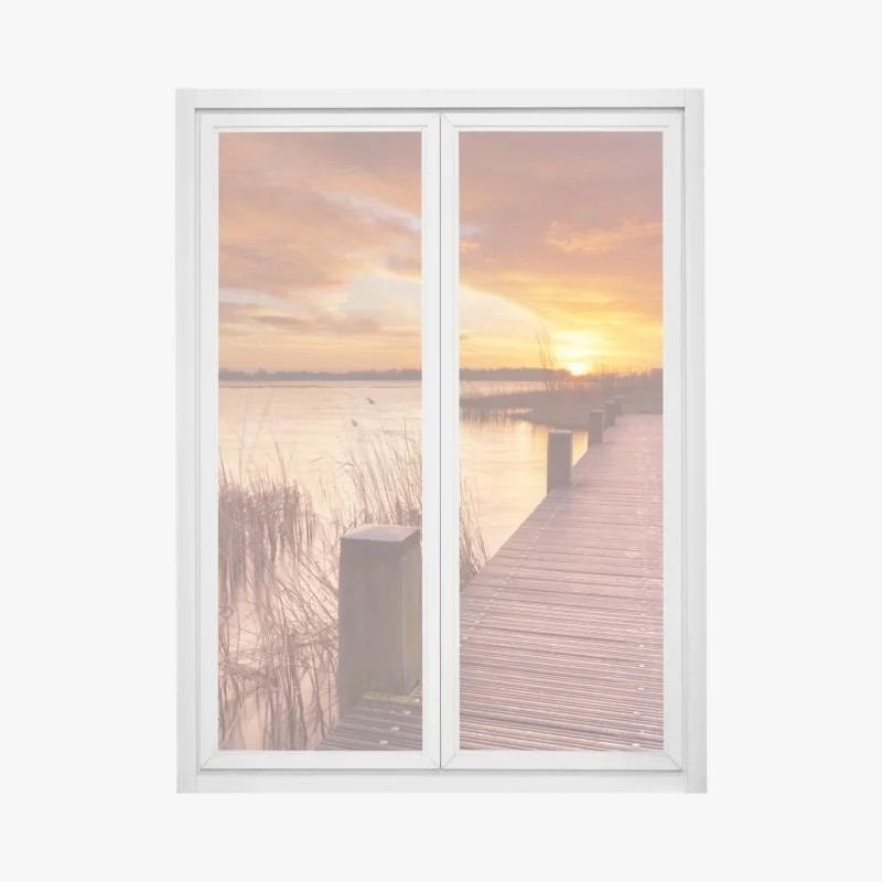 Pegatina para ventana amanecer dorado en el lago cerca de Amsterdam