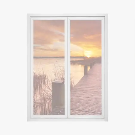 Pegatina para ventana amanecer dorado en el lago cerca de Amsterdam – Pixers®