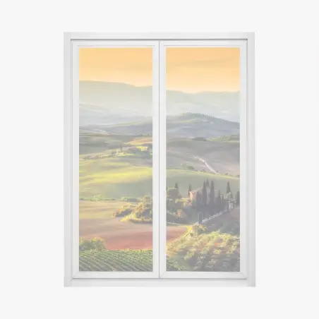 Pegatina para ventana amanecer dorado en colinas onduladas – Pixers®