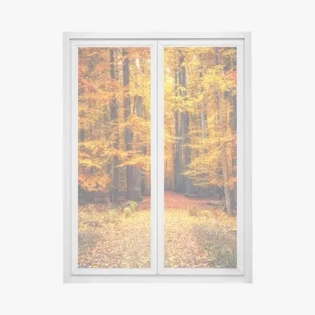 Pegatina para ventana sendero otoñal entre árboles dorados – Pixers®