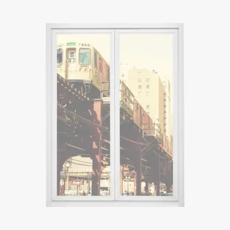 Pegatina para ventana vibrante escena urbana con tren elevado en Chicago – Pixers®