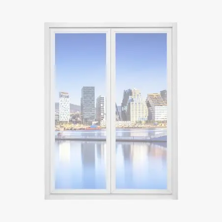 Pegatina para ventana horizonte urbano moderno frente al agua – Pixers®