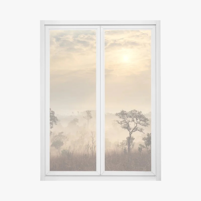 Pegatina para ventana amanecer en la sabana de Tailandia