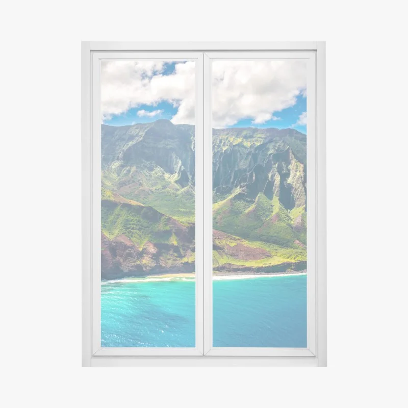 Pegatina para ventana paisaje costero de acantilados y agua turquesa