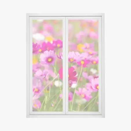 Pegatina para ventana campo de cosmos rosados en flor – Pixers®