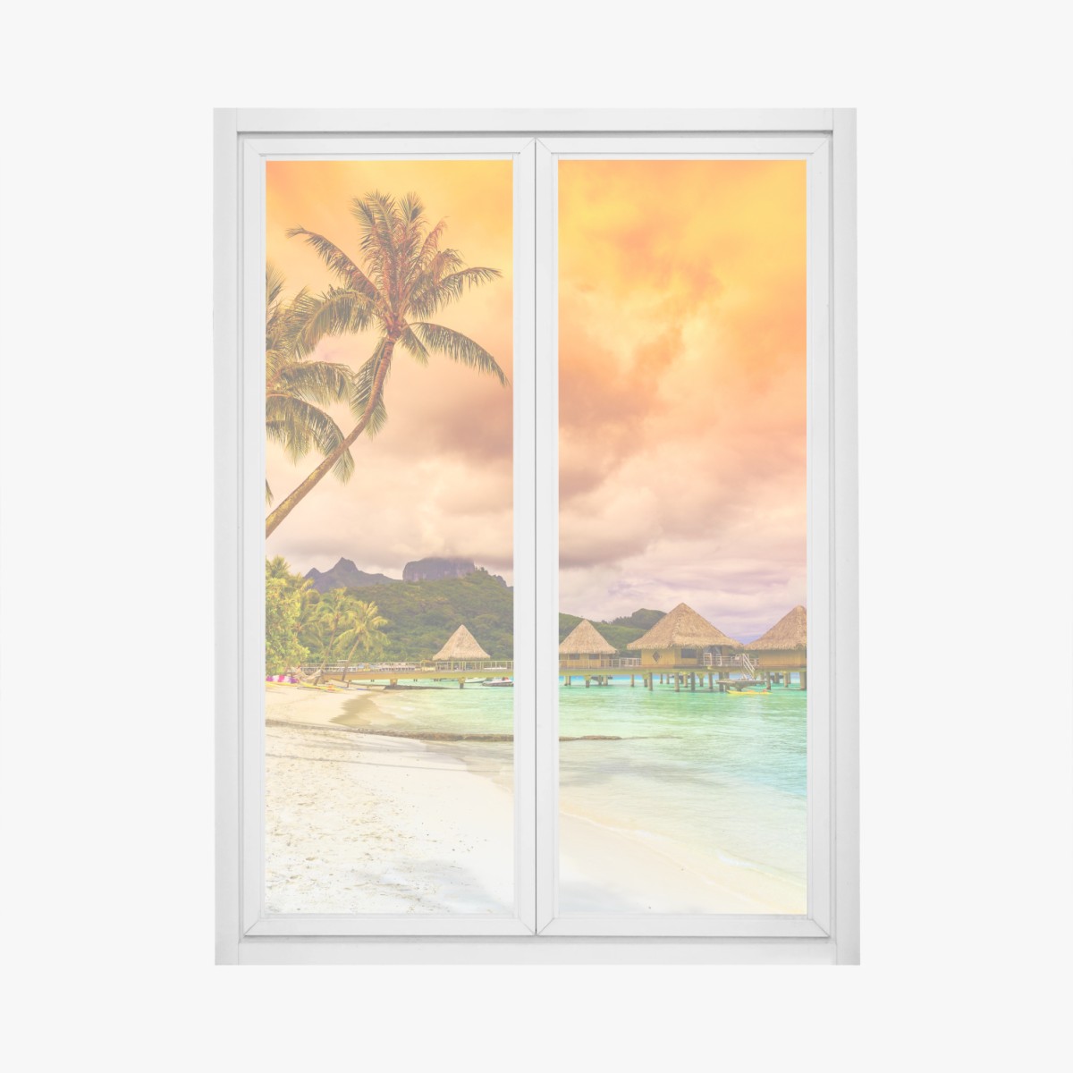 Pegatina para ventana puesta de sol en Bora Bora: paraíso sobre el agua – Pixers®