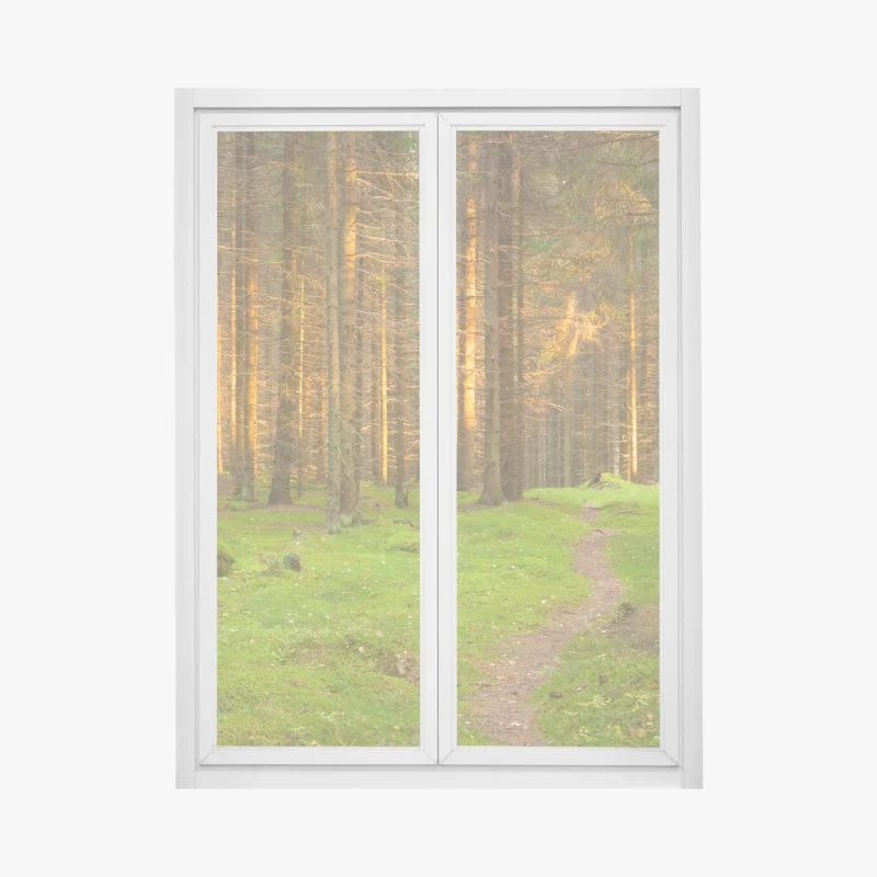 Pegatina para ventana bosque iluminado al atardecer