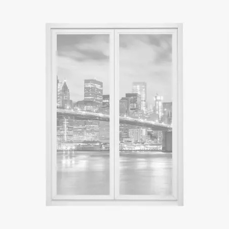 Pegatina para ventana Manhattan nocturna en blanco y negro: puente y rascacielos – Pixers®