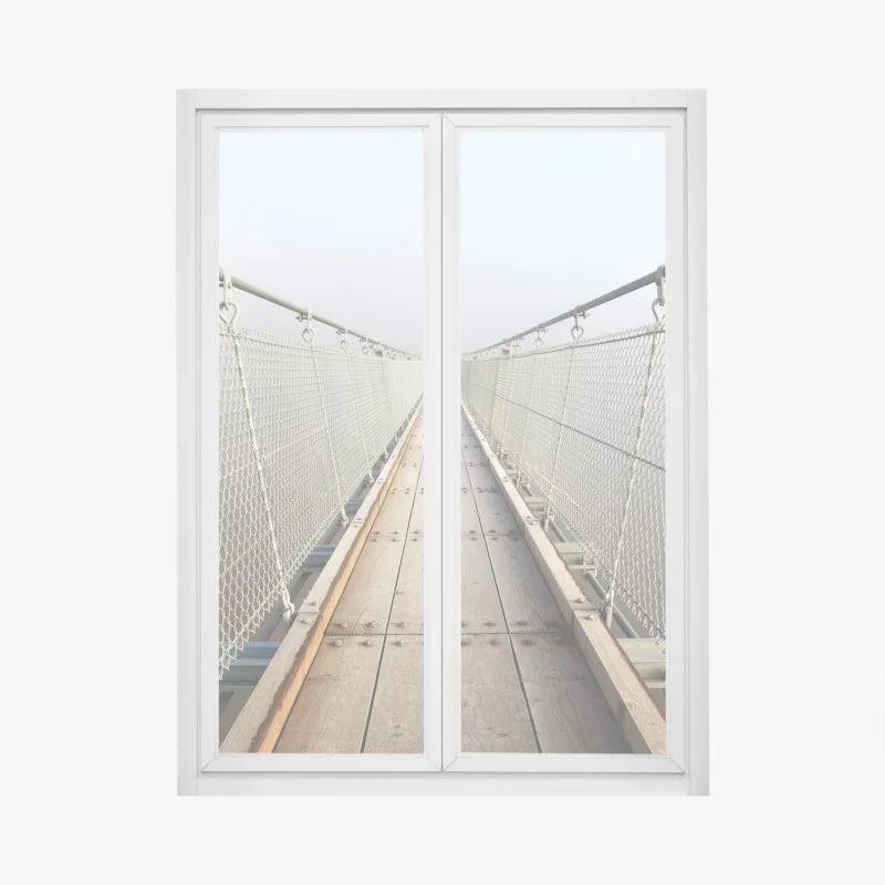 Pegatina para ventana puente colgante entre la niebla