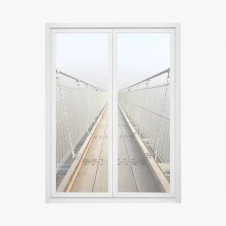 Pegatina para ventana puente colgante entre la niebla – Pixers®