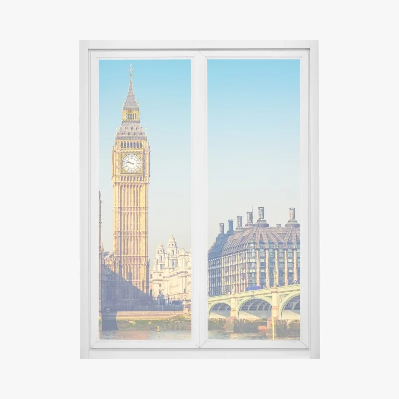 Pegatina para ventana amanecer en Londres: Big Ben y puente de Westminster