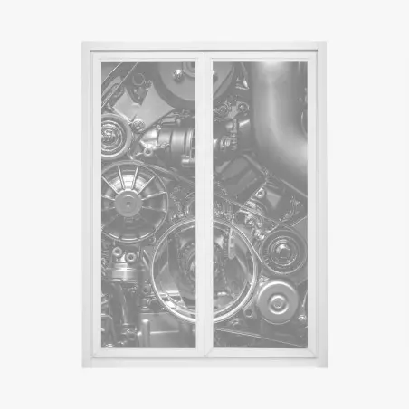 Pegatina para ventana detalle mecánico industrial en blanco y negro – Pixers®