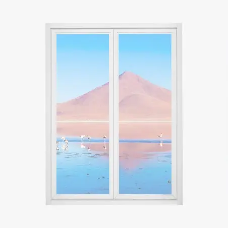 Pegatina para ventana panorámica de Laguna Colorada con flamencos – Pixers®