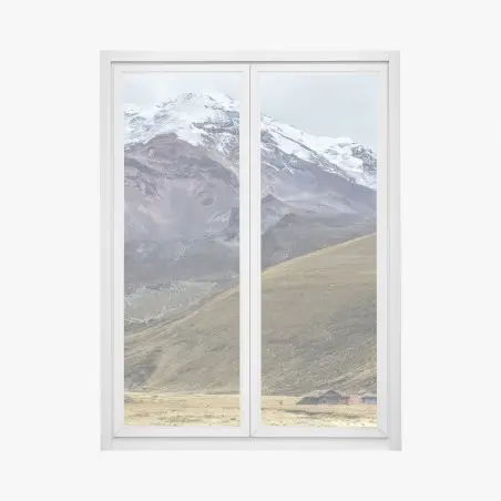 Pegatina para ventana paisaje montañoso nevado con valle dorado – Pixers®