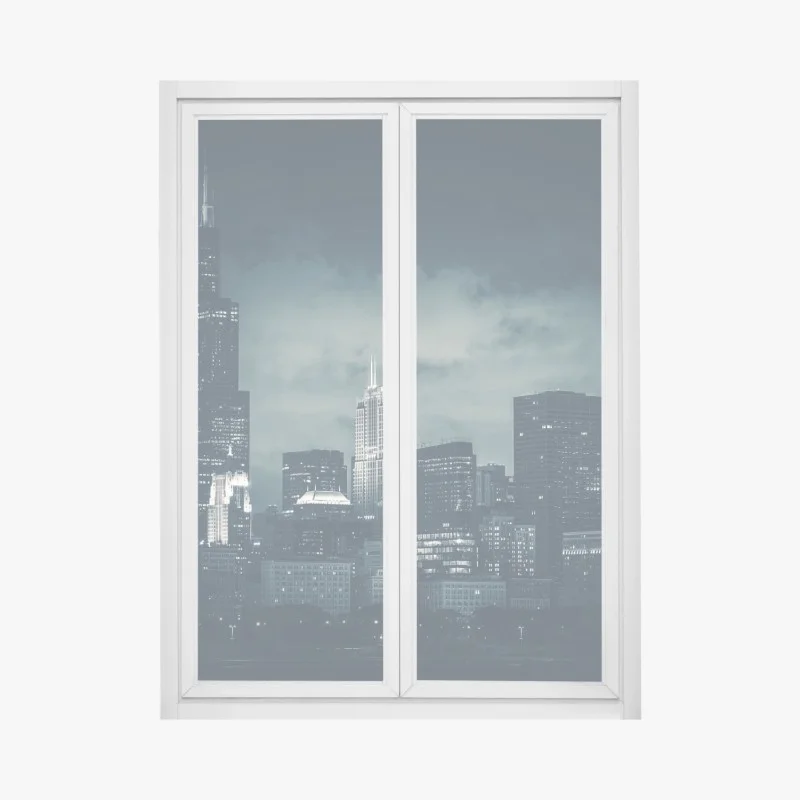 Pegatina para ventana panorámica nocturna de Chicago en azul oscuro