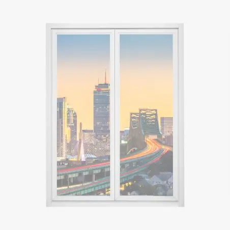 Pegatina para ventana puesta de sol sobre el puente Tobin y el skyline de Boston – Pixers®