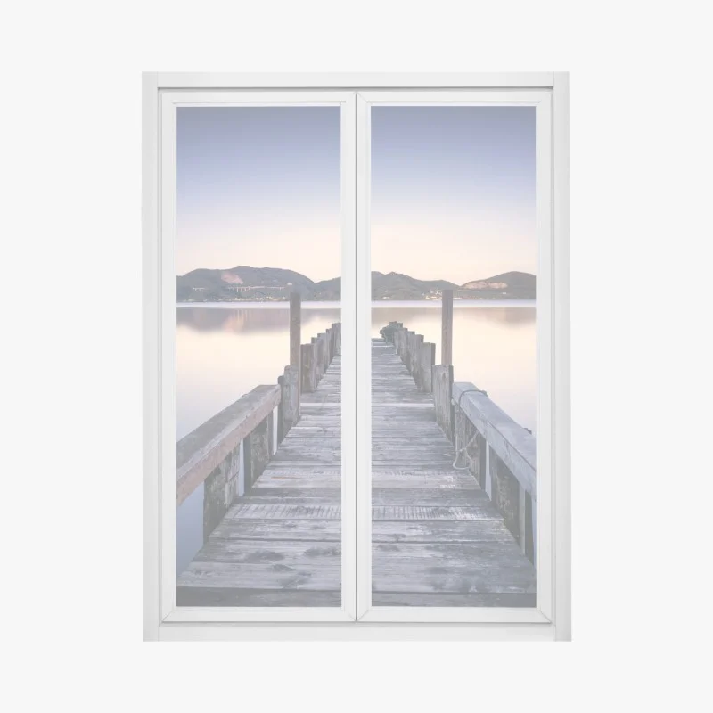 Pegatina para ventana muelle de madera sobre el lago en Versilia, Toscana