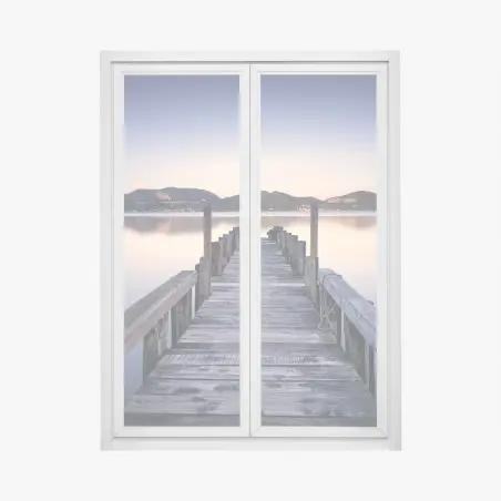 Pegatina para ventana muelle de madera sobre el lago en Versilia, Toscana – Pixers®