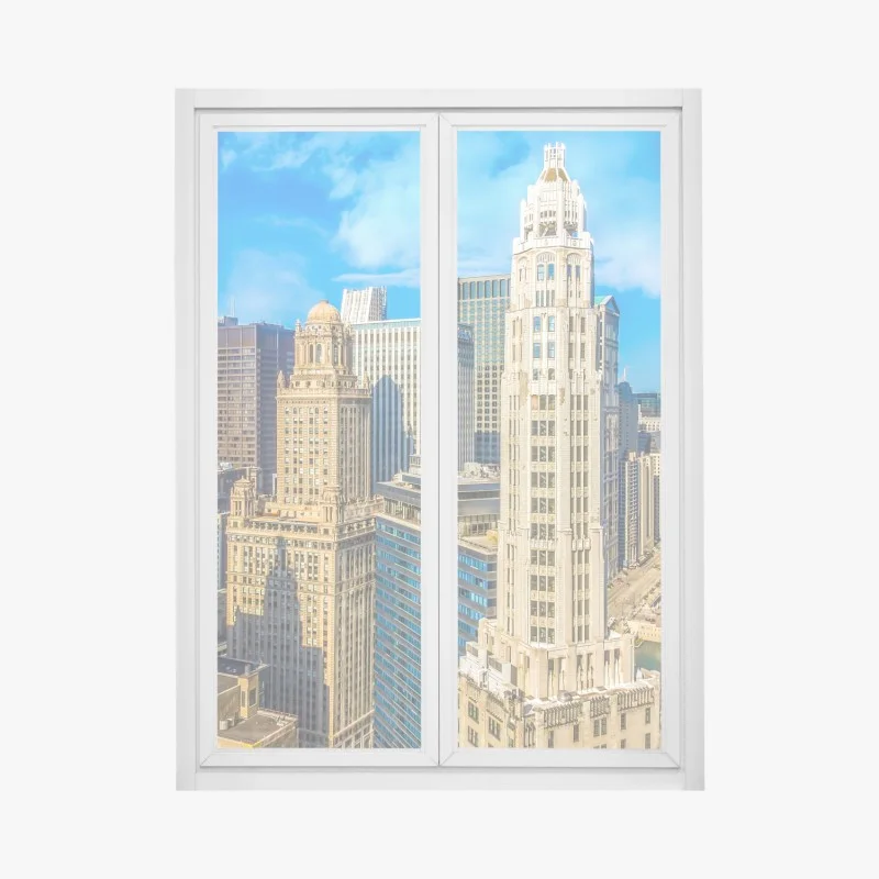 Pegatina para ventana panorama urbano de Chicago junto al río