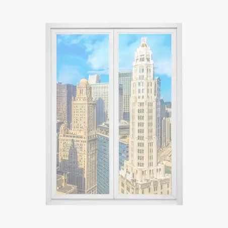 Pegatina para ventana panorama urbano de Chicago junto al río – Pixers®