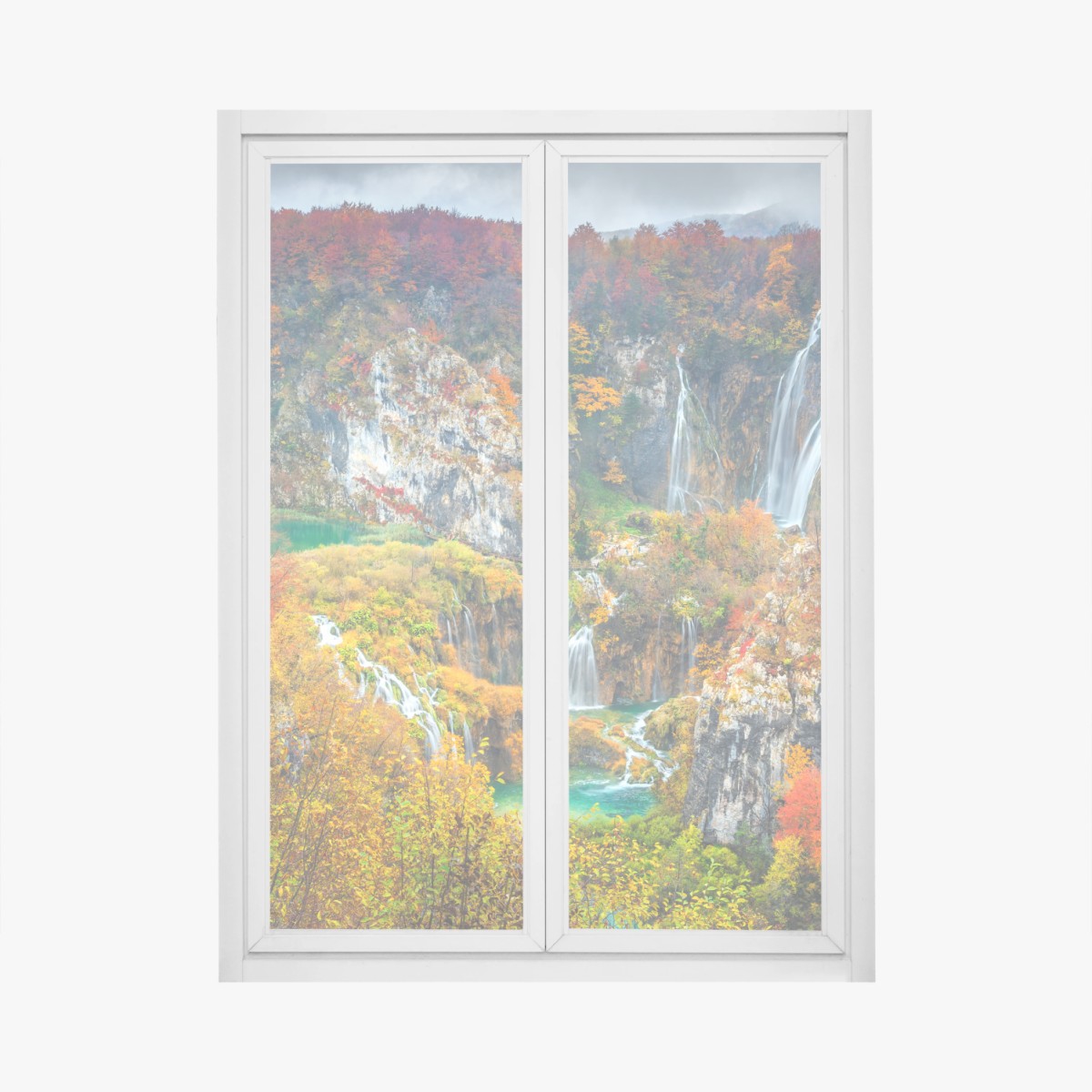Pegatina para ventana paisaje de cascadas otoñales en tonos vibrantes – Pixers®