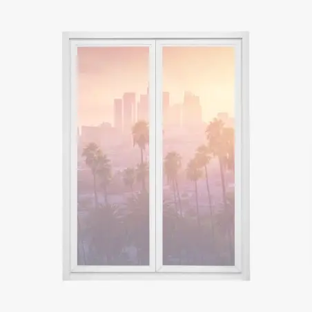 Pegatina para ventana atardecer en Los Ángeles con palmeras – Pixers®