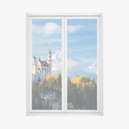 Pegatina para ventana castillo de cuento entre montañas nevadas – Pixers®