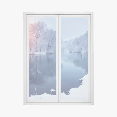 Pegatina para ventana paisaje invernal al atardecer – Pixers®