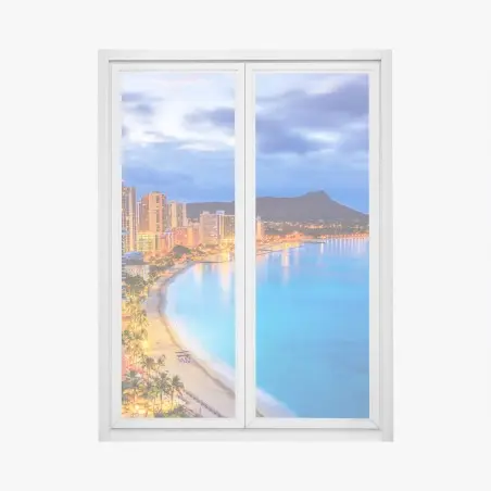 Pegatina para ventana amanecer en Waikiki con Diamond Head, Honolulu – Pixers®