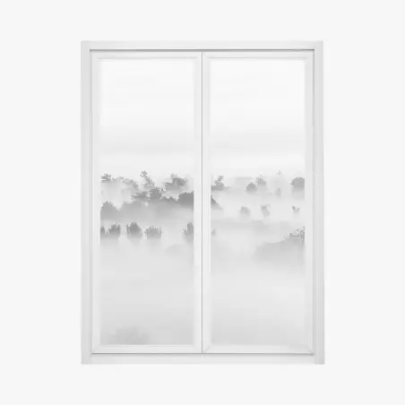 Pegatina para ventana bosque entre niebla en blanco y negro – Pixers®