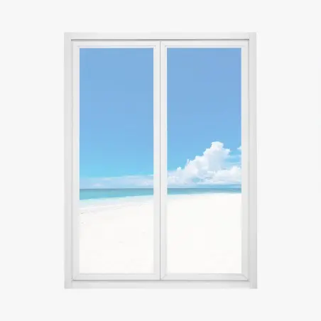 Pegatina para ventana escena de playa tropical con palmeras – Pixers®