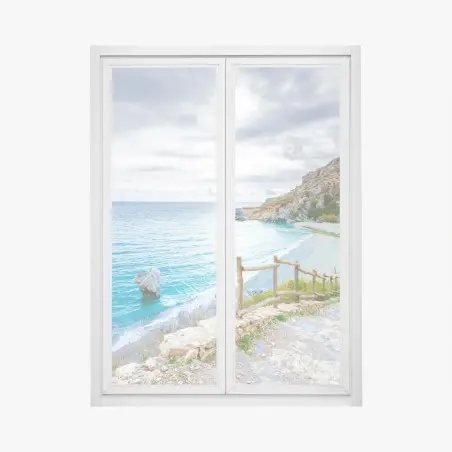 Pegatina para ventana costa tranquila con cala y sendero rocoso – Pixers®