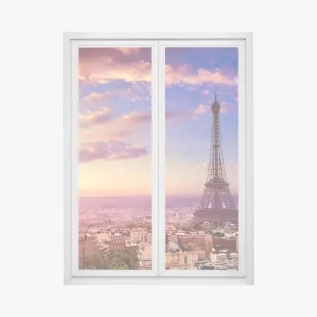 Pegatina para ventana puesta de sol sobre París: torre Eiffel y skyline romántico – Pixers®