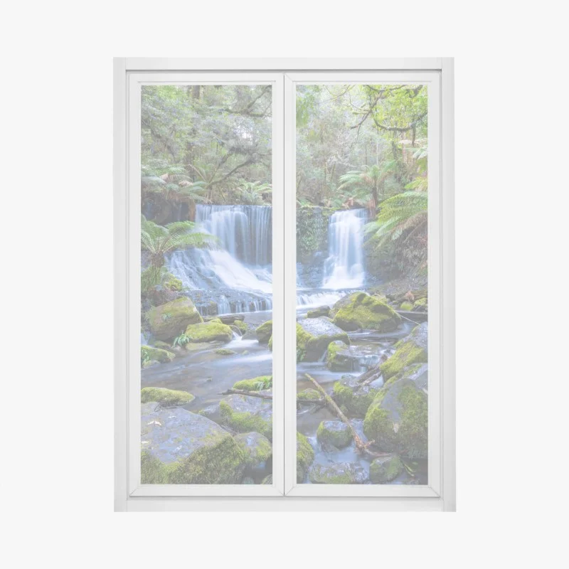 Pegatina para ventana cascada serena en bosque musgoso