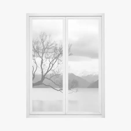 Pegatina para ventana árbol solitario en el lago – Pixers®