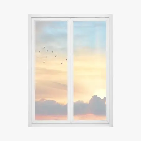 Pegatina para ventana amanecer dorado con aves en vuelo – Pixers®
