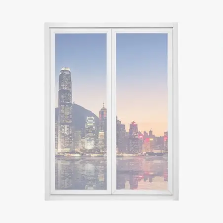 Pegatina para ventana atardecer en Hong Kong: horizonte iluminado – Pixers®