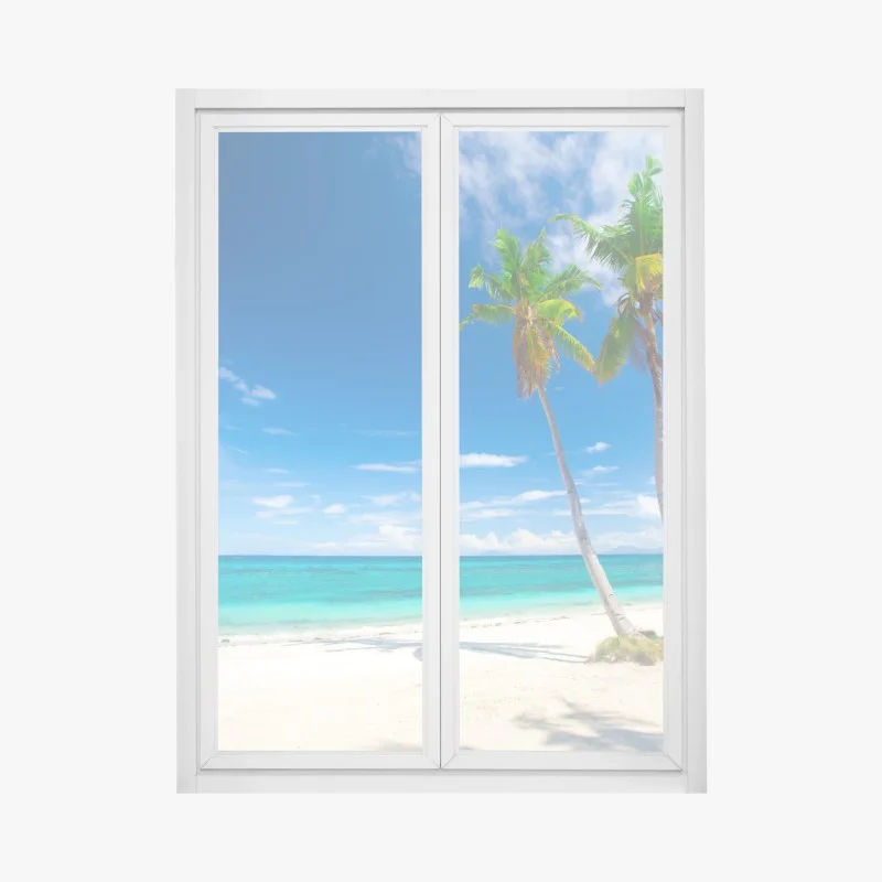 Pegatina para ventana paraíso tropical con palmeras en la playa