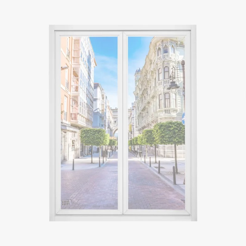Pegatina para ventana paisaje urbano de Santander con arco hacia el mar