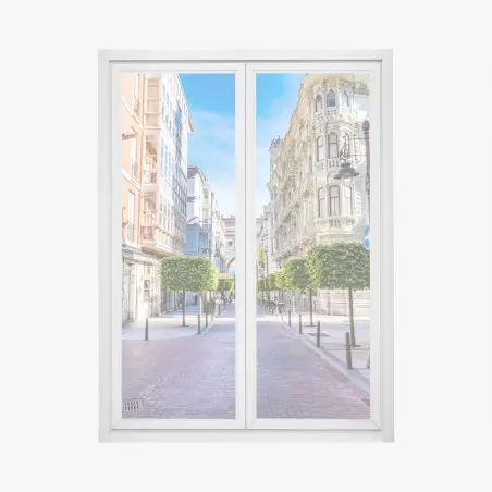 Pegatina para ventana paisaje urbano de Santander con arco hacia el mar – Pixers®