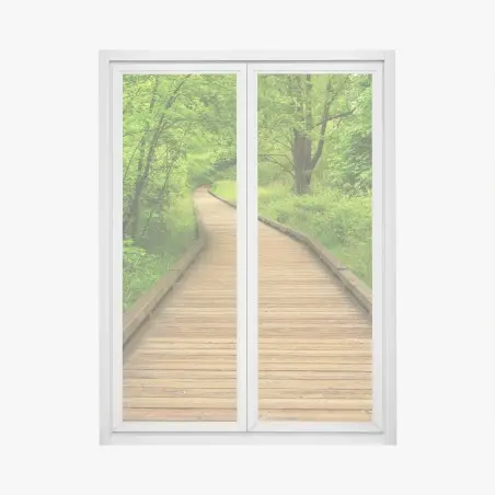 Pegatina para ventana sendero de madera entre árboles – Pixers®