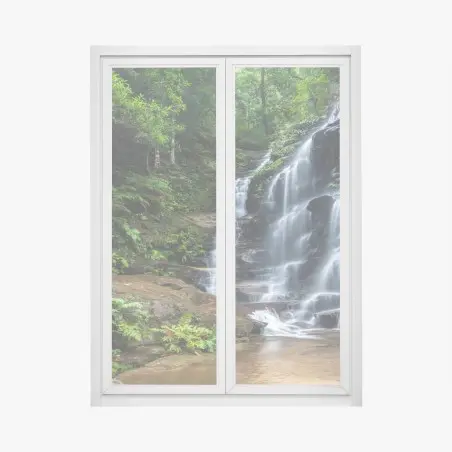 Pegatina para ventana paisaje de cascada en bosque verde – Pixers®